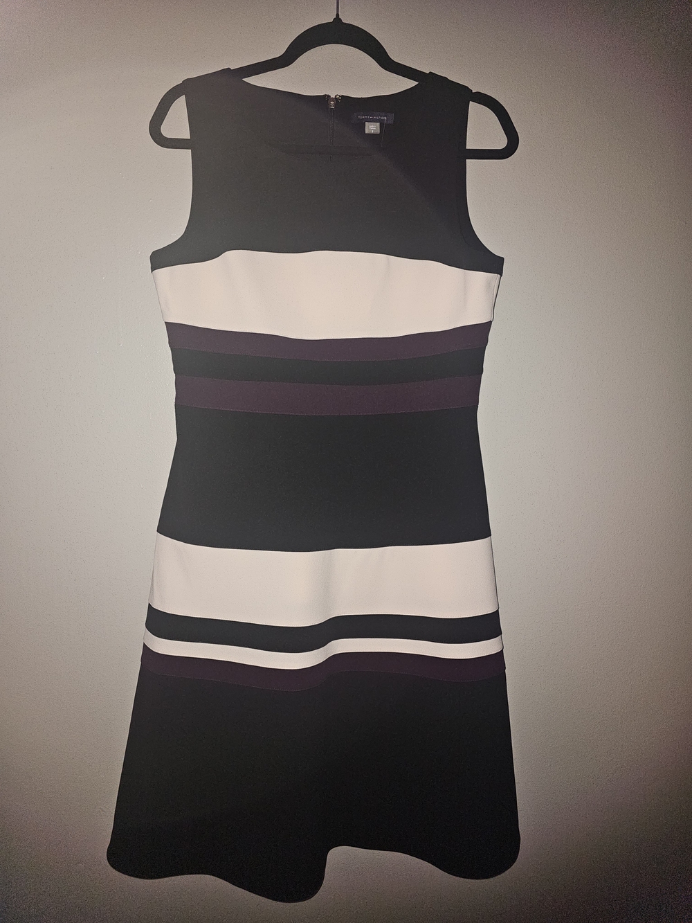 Sleeveless Black and Cream Striped A-Line Dress